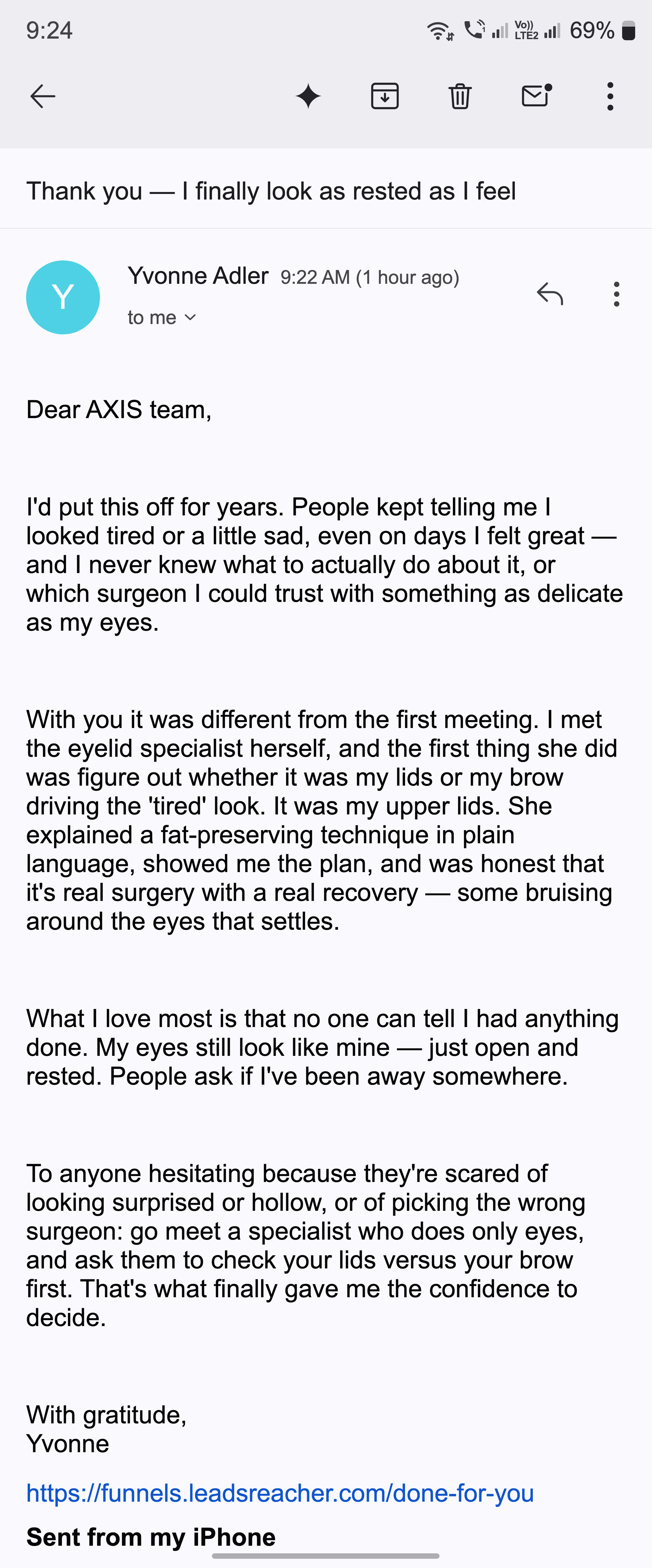 Patient review screenshot (demo)