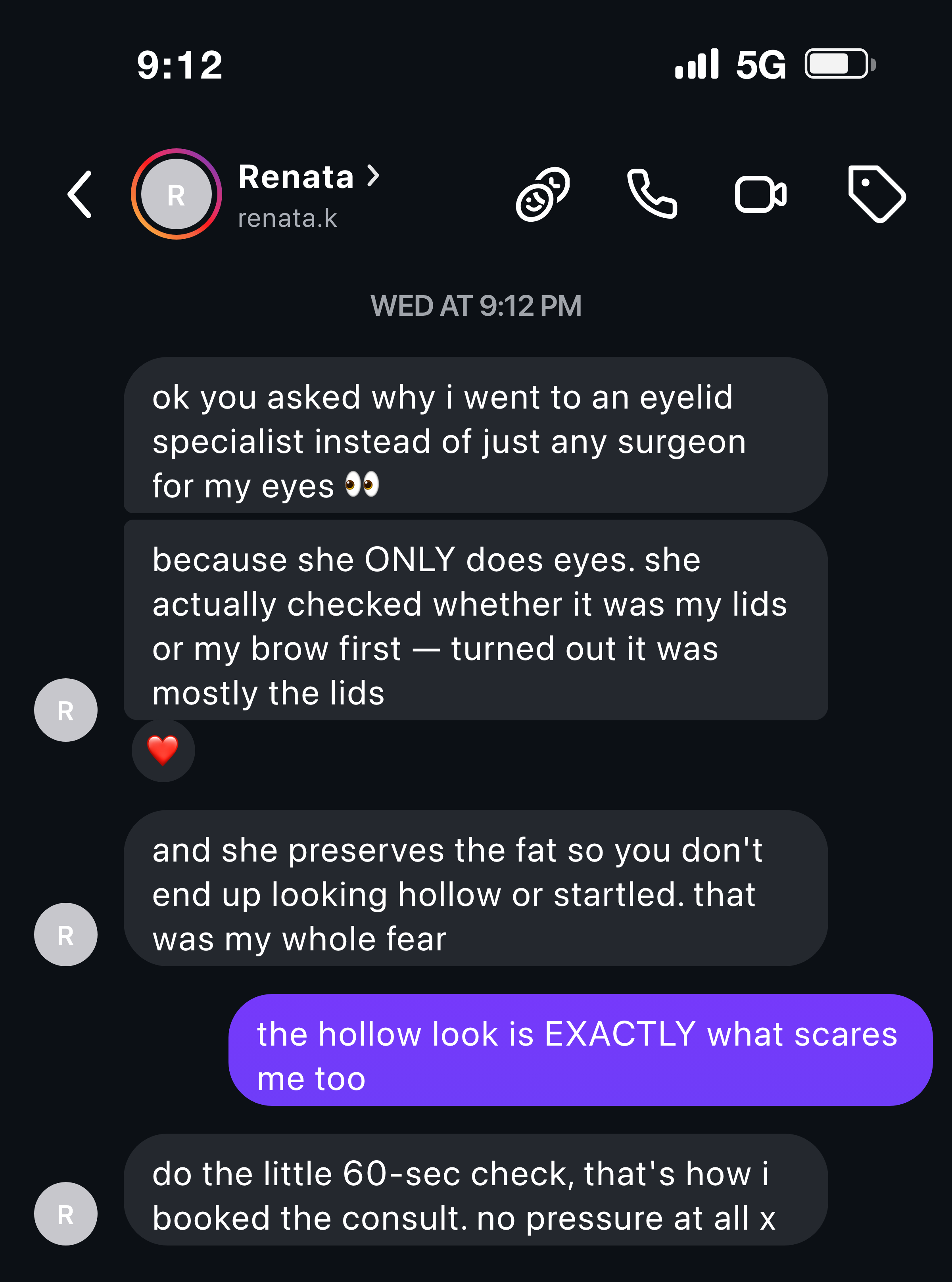 Instagram message: why she chose an eyelid specialist for her tired eyes