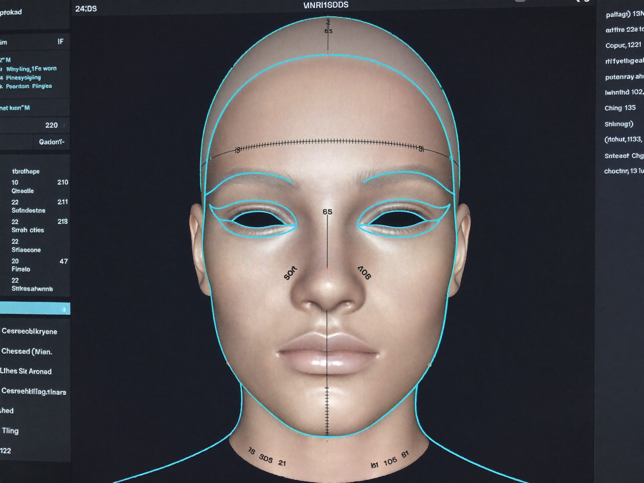 A 3D surgical-planning interface highlighting the upper eyelid and brow area